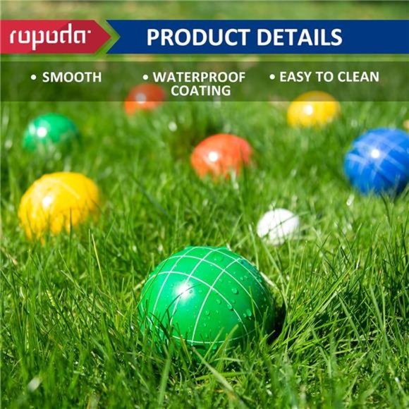 90mm Bocce Ball Set with 8 Balls, Pallino, Case and Measuring Rope for Backyard - Picture 5 of 6